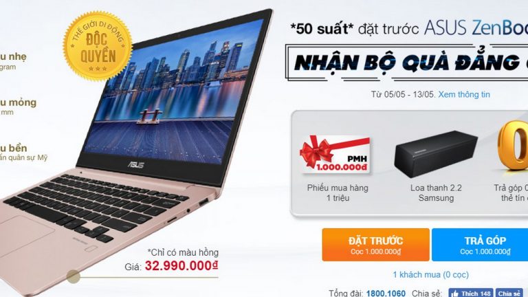 Thế Giới Di Động mở 50 suất đặt trước Zenbook 13 kèm nhiều quà tặng