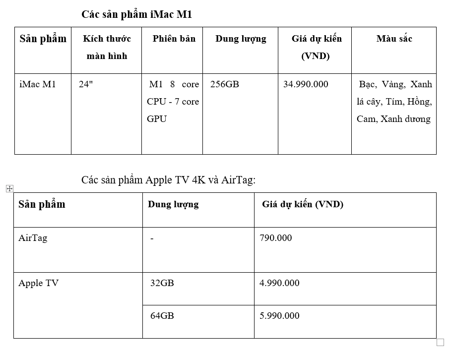 iPhone 12 màu mới, iPad Pro M1, iMac M1, Aple TV 4K và AirTag sẽ lên kệ từ tháng 6 3