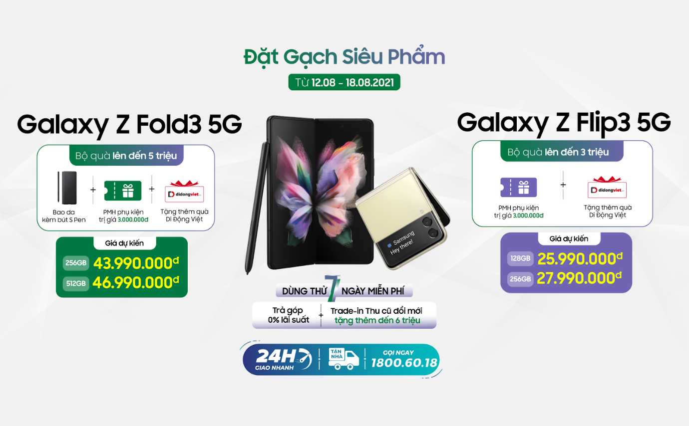 Nhận bộ quà trị giá 7 triệu đồng khi đặt trước Galaxy Z Fold3, Galaxy Z Flip3 tại Di Động Việt 2